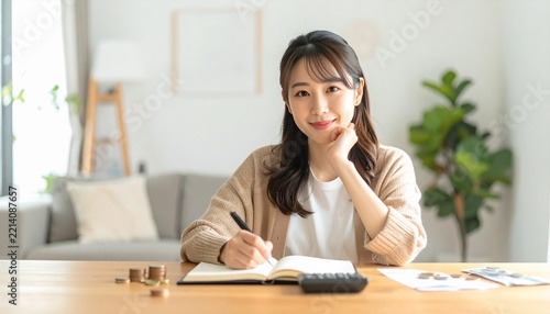 家計簿をつけて節約する主婦
