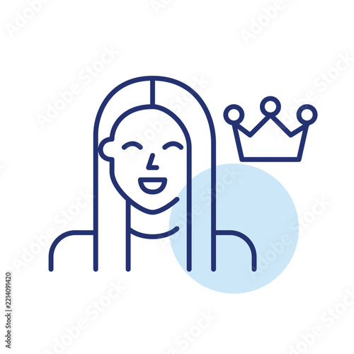 Premium user account. Woman avatar and crown. VIP service access. Pixel perfect, editable vector icon
