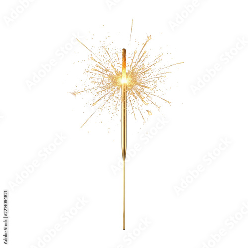 Single burning sparkler stick on a white background for celebration with party light fourth of july holiday sparkle night party fire work sparkler firework celebration new years eve