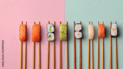 chopsticks holding sushi