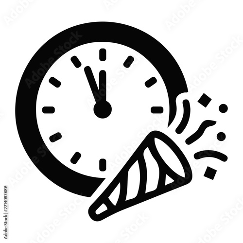 New Years Countdown Clock and Party Popper Icon