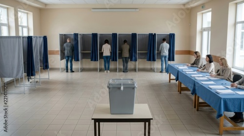 People voting in a polling station. The concept of democracy and elections.