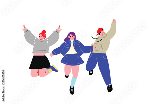 ジャンプして喜ぶ男女のイラスト