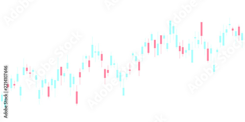 Fotografie Rising turquoise and pink candlestick market chart, Colorful turquoise and pink candlestick chart rising across a transparent background, showing market price movement and trading activity