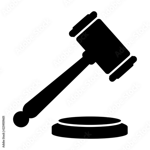 Black gavel icon with sound block on plain white background