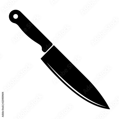Black Kitchen Knife Silhouette On White Background, Simple Icon Design
