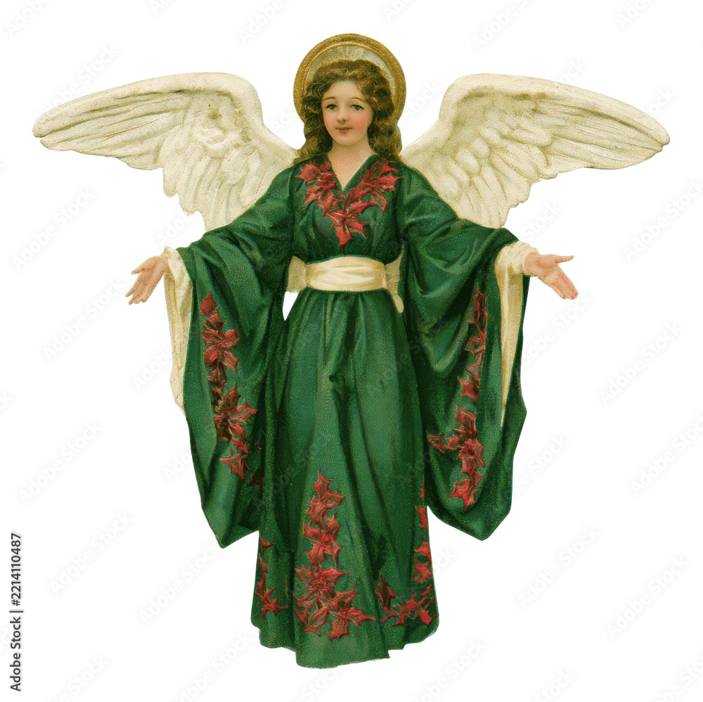 Fototapeta premium PNG Vintage Christmas angel illustration wearing a green robe