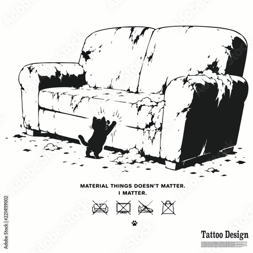 illustration of a kitten not being allowed to scratch the sofa