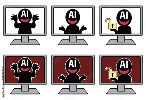 怪しいAIにハッキングされるパソコンのイメージ
