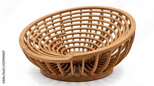 Wooden slatted circular bowl vessel structure sculpture