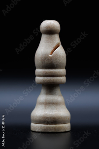 Obraz na plátně White wooden chess bishop on dark background