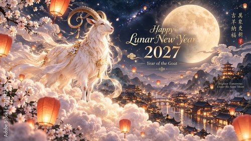 Lunar New Year 2027 Fantasy Celebration With Zodiac Goat and Lanterns