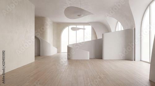 Organic Curved Interior Architecture with Sculptural Staircase and Arched Windows