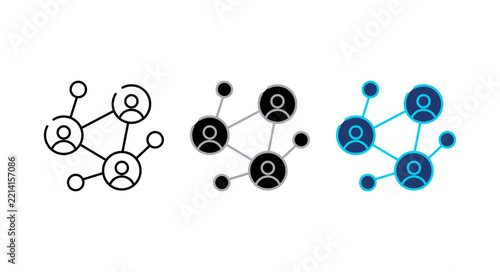 Social network icon set vector, people connection node symbols, business community networking icons