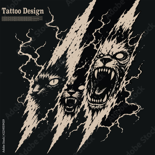 tattoo design in the style of three angry cats
