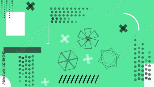 Abstract 2D Flat Motion Graphics Background in Seamless Loop Video - Geometric Shapes Light Green Colored 2D Animated Modern Flat Background Video