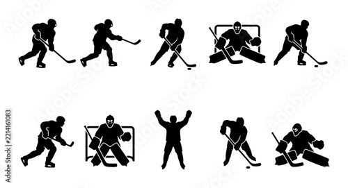 Canvas Print Ice hockey player silhouettes set with figures playing and goalie in net, sports