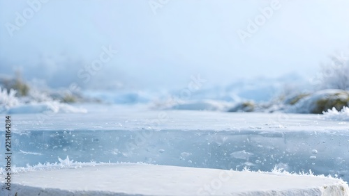 Winter Ice Beauty Background with Snowy Landscape