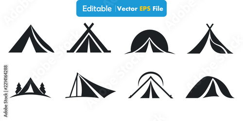 Camping Tent Icon Vector, Outdoor Tent Icon, Camping Silhouette Icon, Adventure Black Icon