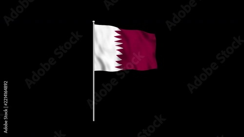 Animation of the Qatar flag fluttering on a flagpole against a transparent background in 4K