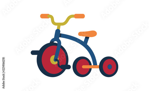 Colorful tricycle illustration features a simplified design with bold shapes