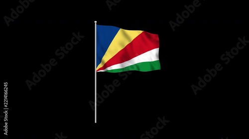 Animation of the Seychelles flag fluttering on a flagpole against a transparent background in 4K