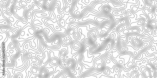 Luxury black and white elevation contour layout background featuring rippling isoline pattern.