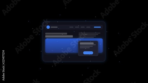 User interface design with dark mode popup window and abstract floating web