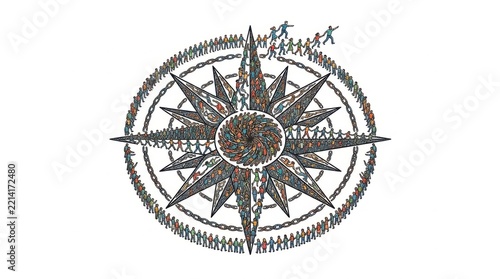 Human Figures Forming a Compass Rose – Navigation, Direction and Teamwork Concept