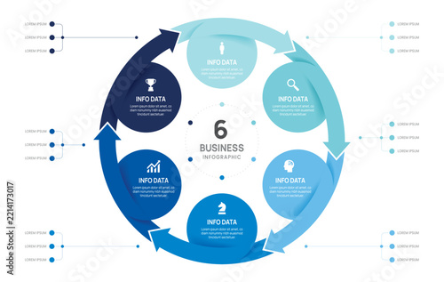 6 option circle business infographic chart template, presentation with icons ...