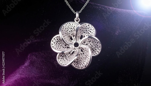 Exquisite filigree silver flower pendant necklace for women