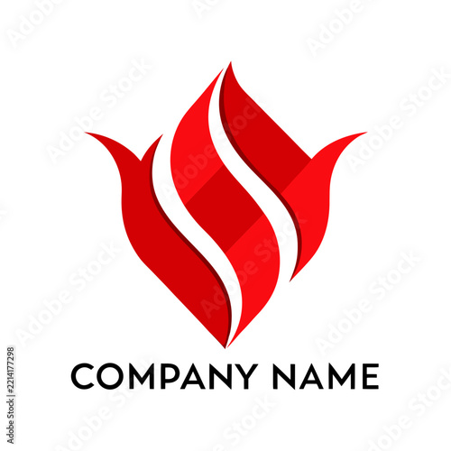 Red abstract floral ornament with white accents is a vector logo