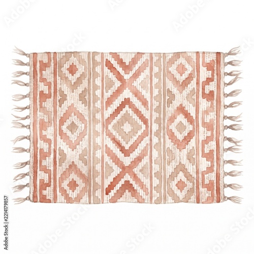 Watercolor Woven Area Rug Home Textile Isolated on White
