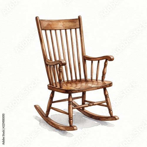 Watercolor Traditional Wooden Rocking Chair Isolated on White