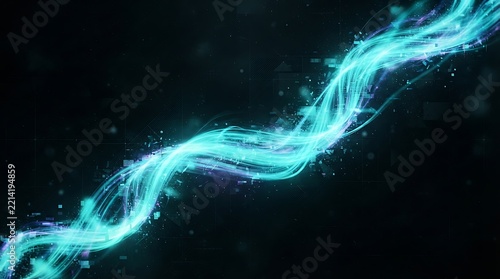 Abstract flowing blue light energy stream on a dark black background