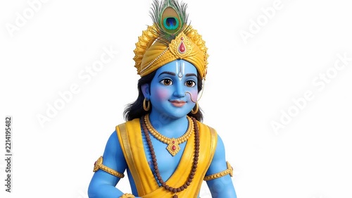 3D animated lord krishna character smiling and gesturing, hindu deity digital for religious festivals and cultural projects
