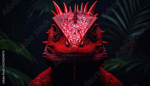 Close-up of spiky red lizard reptile.