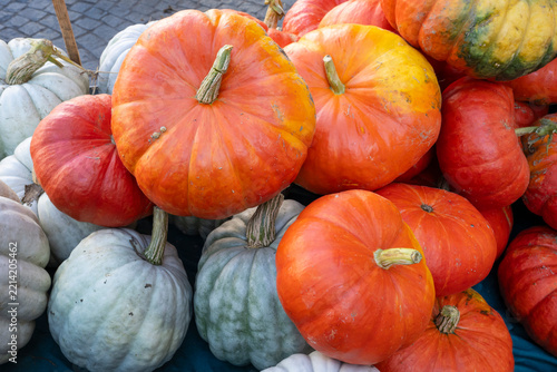 Hokkaidokürbisse, Kürbisse, Frucht, Bauernmarkt, Nordrhein-Westfalen, Deutschland