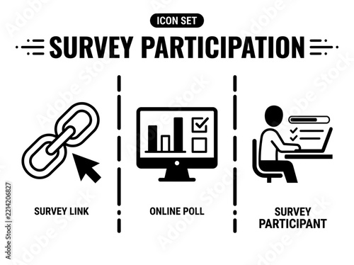 Survey Participation and Online Poll Line Vector Icon Set