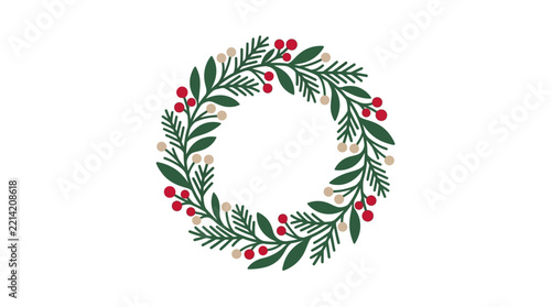 Christmas Wreath Vector Illustration with Red Berries