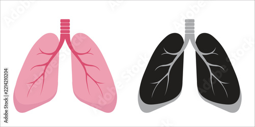 Healthy and smoker lungs comparison icons for respiratory health and medical infographics.