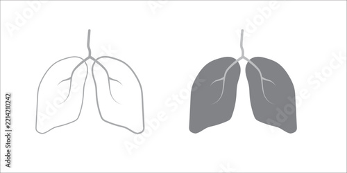 Human lung anatomy icon set in line and solid style for medical education and healthcare.