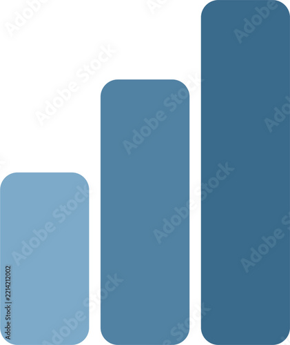 Minimalist bar chart with three ascending rounded blue columns, representing growth, progress, performance, and business analytics.