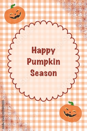 Happy Pumpkin Season Halloween Card with Jack O Lantern, Gingham and Spider Webs
