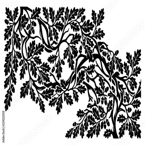 Black Oak Leaves and Acorns Vector Silhouette Border Design