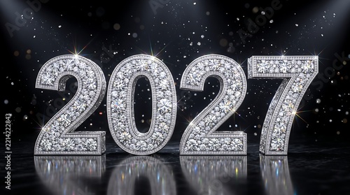 Diamond encrusted 2027 numbers for New Year celebration on dark