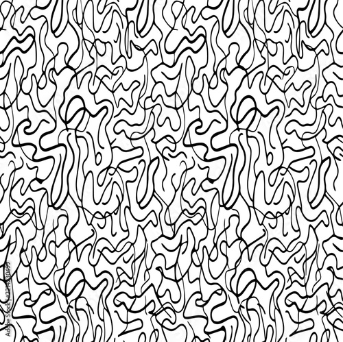 Black and White Abstract Organic Squiggle Line Seamless Vector Pattern