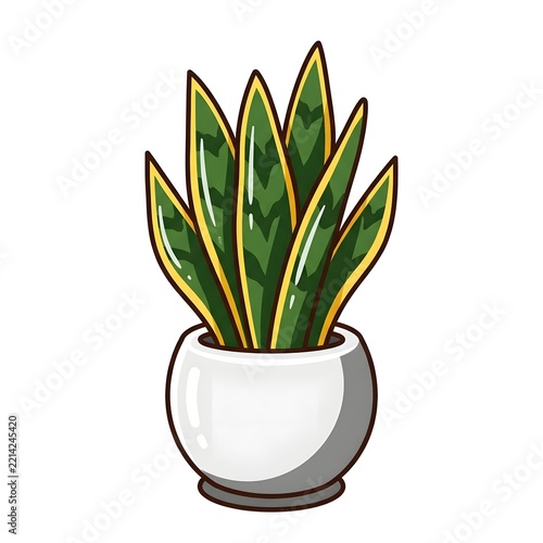 Pixel Art Illustration Of A Sansevieria Snake Plant In A Small White Round Ceramic Pot Isolated
