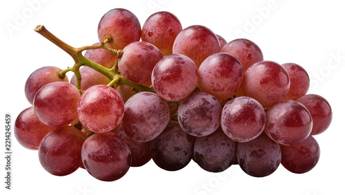 Fresh red globe grapes cluster with water droplets, isolated on transparent background