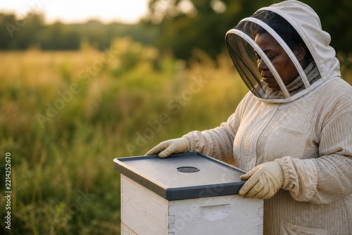 Beehive Health Inspection - Apiary Worker Checks Feeder Cover Seal